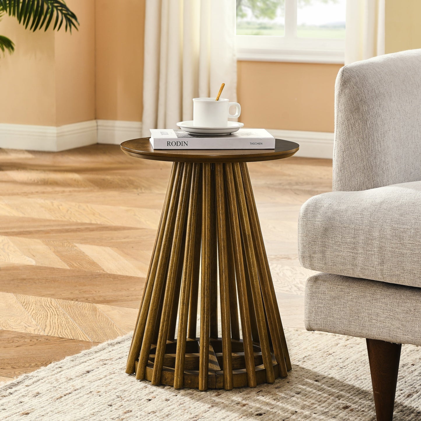 IMKHK 19.7" H Round Wood Coffee Table, Modern Farmhouse Single Side End Table with Solid Rubber Wood Legs, Holds up to 200 lbs, for Apartment Living Room Bedroom Office Small Place, Black