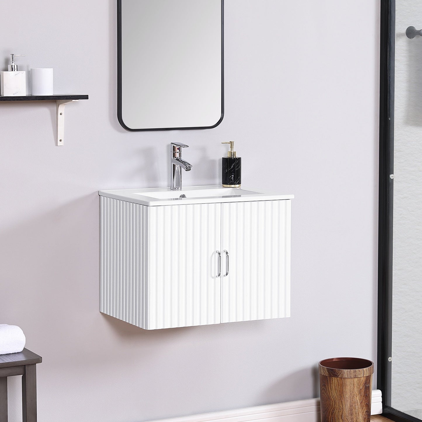 IMKHK 24" Floating Bathroom Vanity with Soft Close Doors, Modern Wall Mounted Bathroom Storage Cabinet with Undermount Ceramic Sink, Single Bathroom Vanity and Sink Combo for Home, White