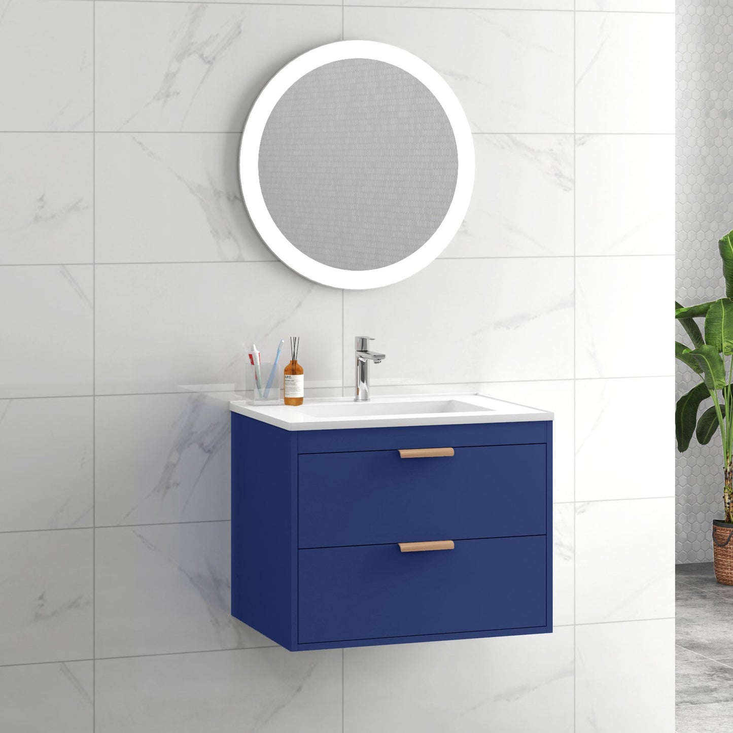 IMKHK 24" Wall Mounted Bathroom Vanity with 2 Drawers, Modern Floating Bathroom Storage Cabinet with White Undermount Ceramic Sink, Single Bathroom Vanity and Sink Combo for Home, White