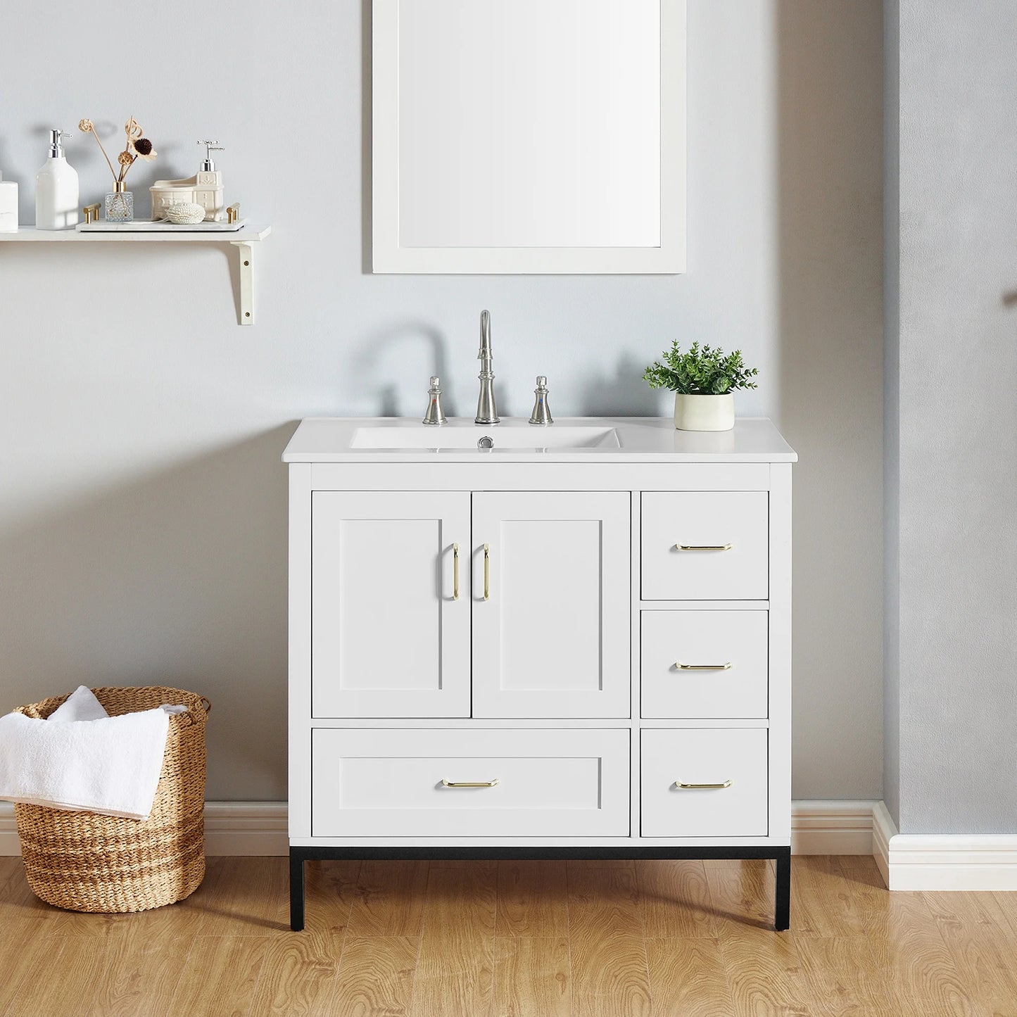 IMKHK 36" Bathroom Cabinet Vanity with Sink Combo, Modern Bathroom Storage Cabinet with 2 Soft Closing Doors and 4 Drawers, Single Bathroom Vanity with Ceramic Sink and Metal Feet for Home, Blue