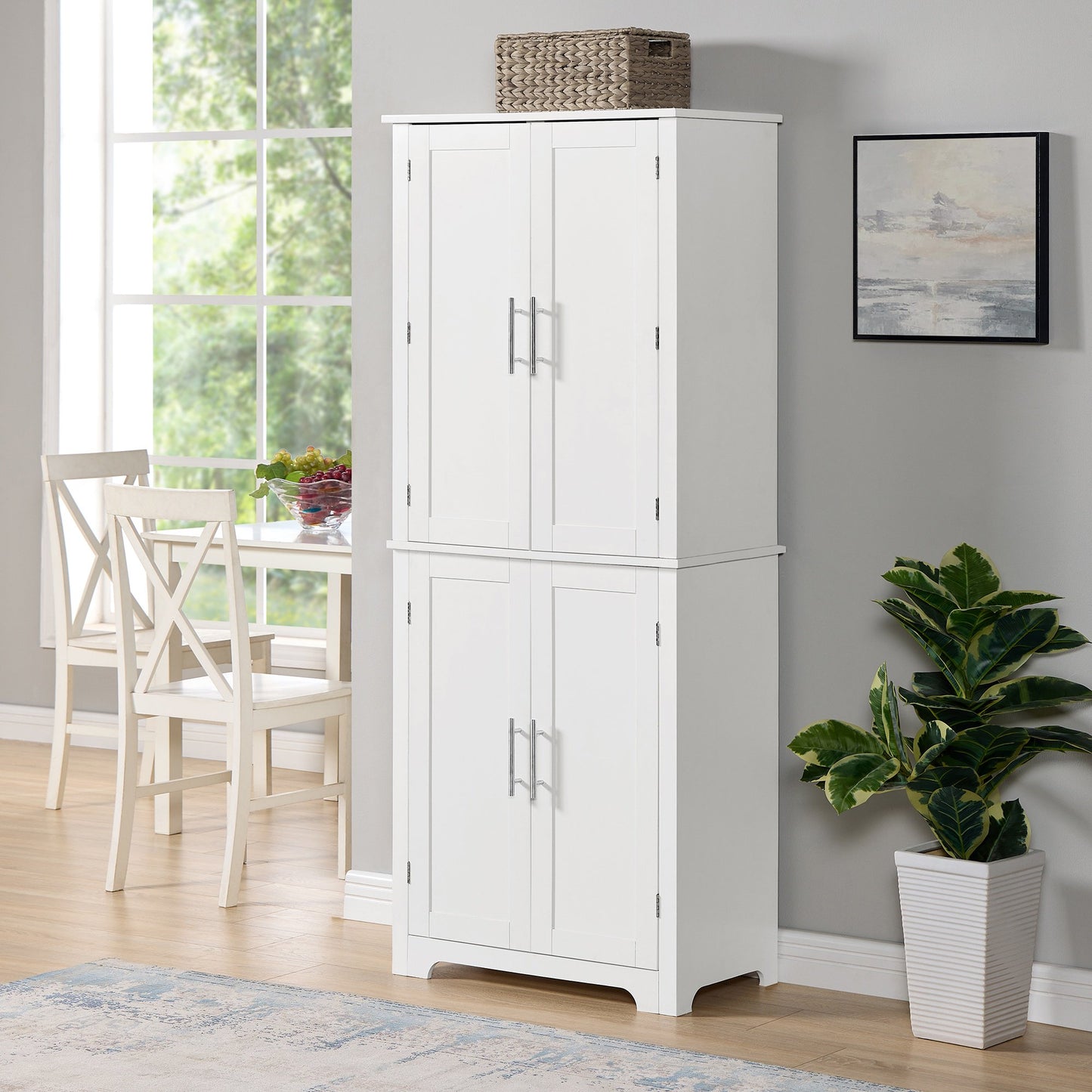 IMKHK 67" Tall Bathroom Cabinet with 4 Doors and Shelves, Large Wood Kitchen Pantry Cabinet with Drawers, Modern Freestanding Sideboard Buffet Cabinet Cupboard for Bathroom Kitchen Bedroom, White