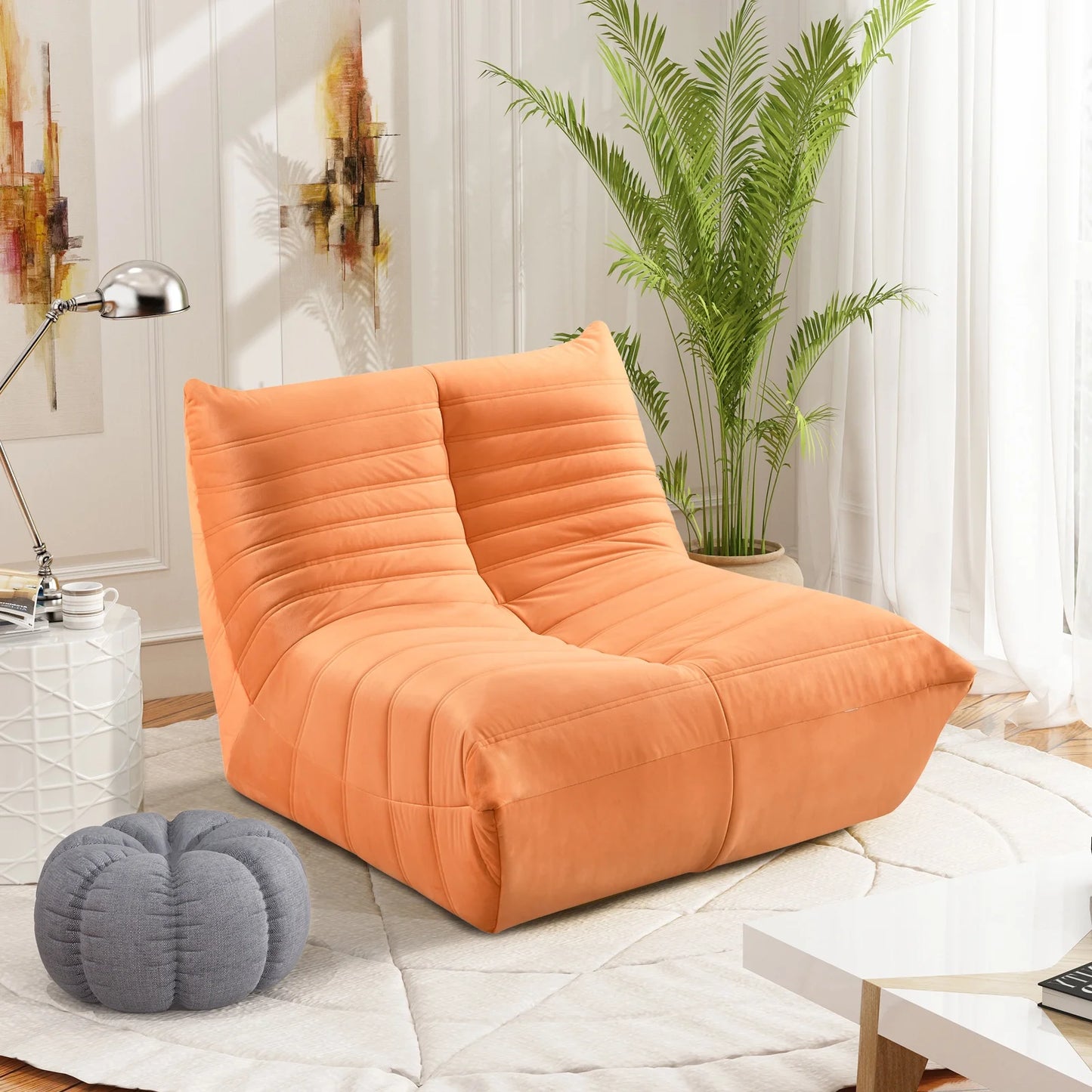 IMKHK Bean Bag Chair, Fireside Chair Bean Bag Sofa with Flannelette Fabric, Modern Lazy Floor Sofa for Adults, Corner Togo Lazy Chairs Sofa, Memory Foam Chair for Living Room, Bedroom, Office, Gray
