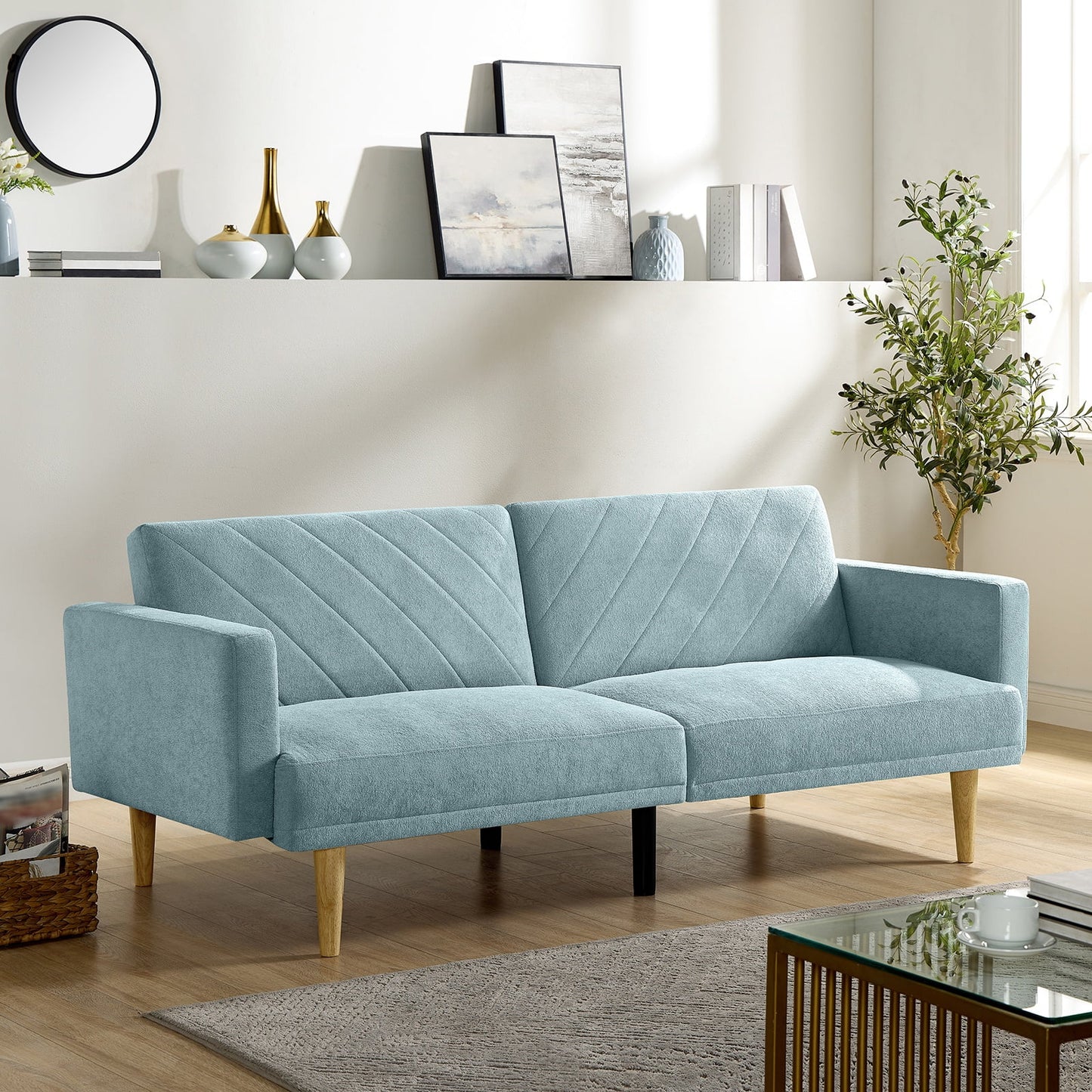IMKHK Convertible Sleeper Sofa Bed, Modern Velvet Fabric Futon Sofa Bed with Tapered Wood Legs for Small Space, Multi-Functional Upholstered Sofa Couch with Adjustable Backrest for Living Room, Gray