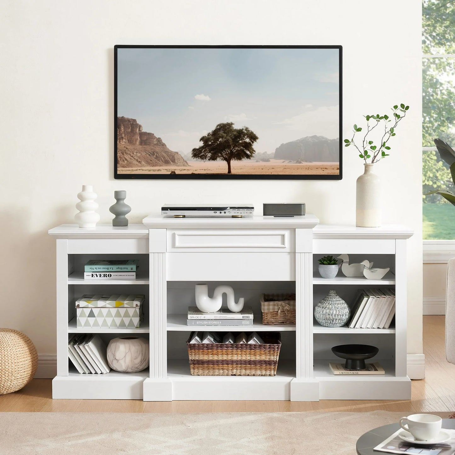 IMKHK Farmhouse TV Stand for TVs up to 65", Wooden Media Entertainment Center with Open Adjustable Storage Shelves, Modern Television Console Cabinet Table for Living Room Bedroom, Gray