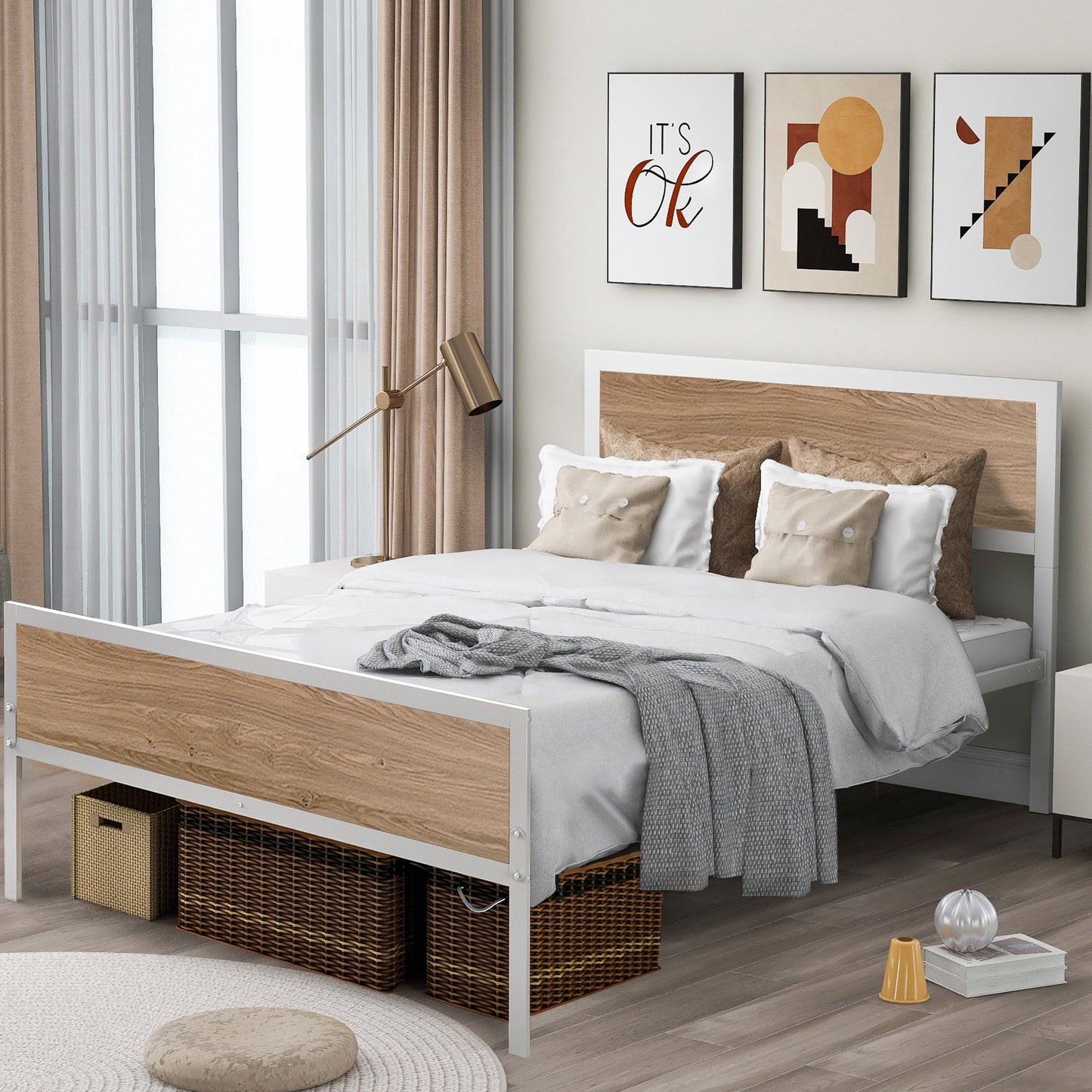 IMKHK Full Bed Frame with Underbed Storage, Metal Platform Bed Frame with Wood Headboard and Footboard, Modern Full Size Bed Frame with More Stable Support Leg, No Box Spring Needed, Black