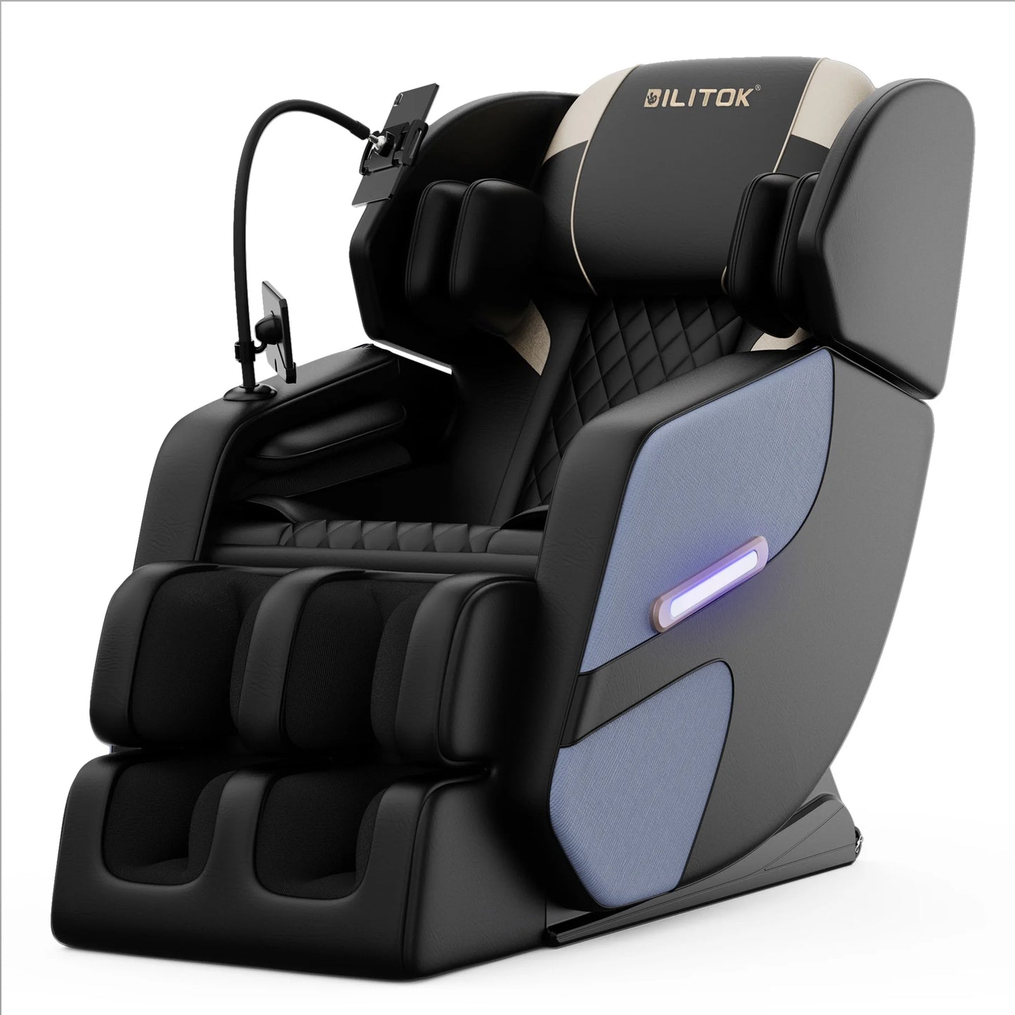 IMKHK Full Body Massage Chair Recliner with Zero Gravity, PU Leather Relax Massage Chair with Heating, Airbags, Bluetooth Speaker, Foot Roller, Stand and Retractable Footrest for Bedroom, Blue&Black