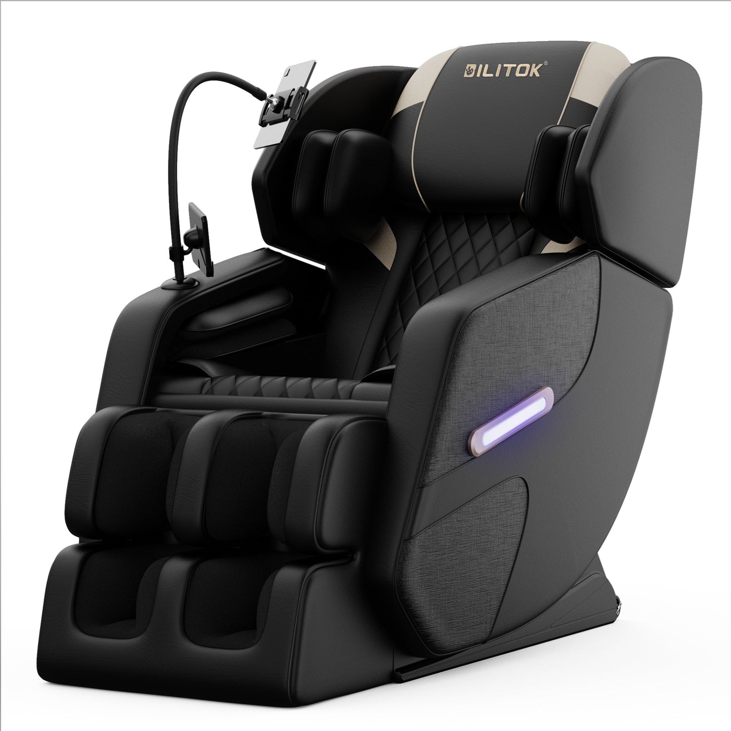 IMKHK Full Body Massage Chair Recliner with Zero Gravity, PU Leather Relax Massage Chair with Heating, Airbags, Bluetooth Speaker, Foot Roller, Stand and Retractable Footrest for Bedroom, Blue&Black