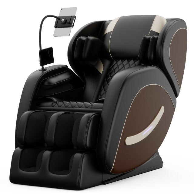 IMKHK Full Body Massage Chair, Zero Gravity Shiatsu Recliner with Air Pressure, Heating, Leg Auto Extension, Air Bags, Foot Rollers, Bluetooth, LED Lights and Portable Stand for Living Room, Gray