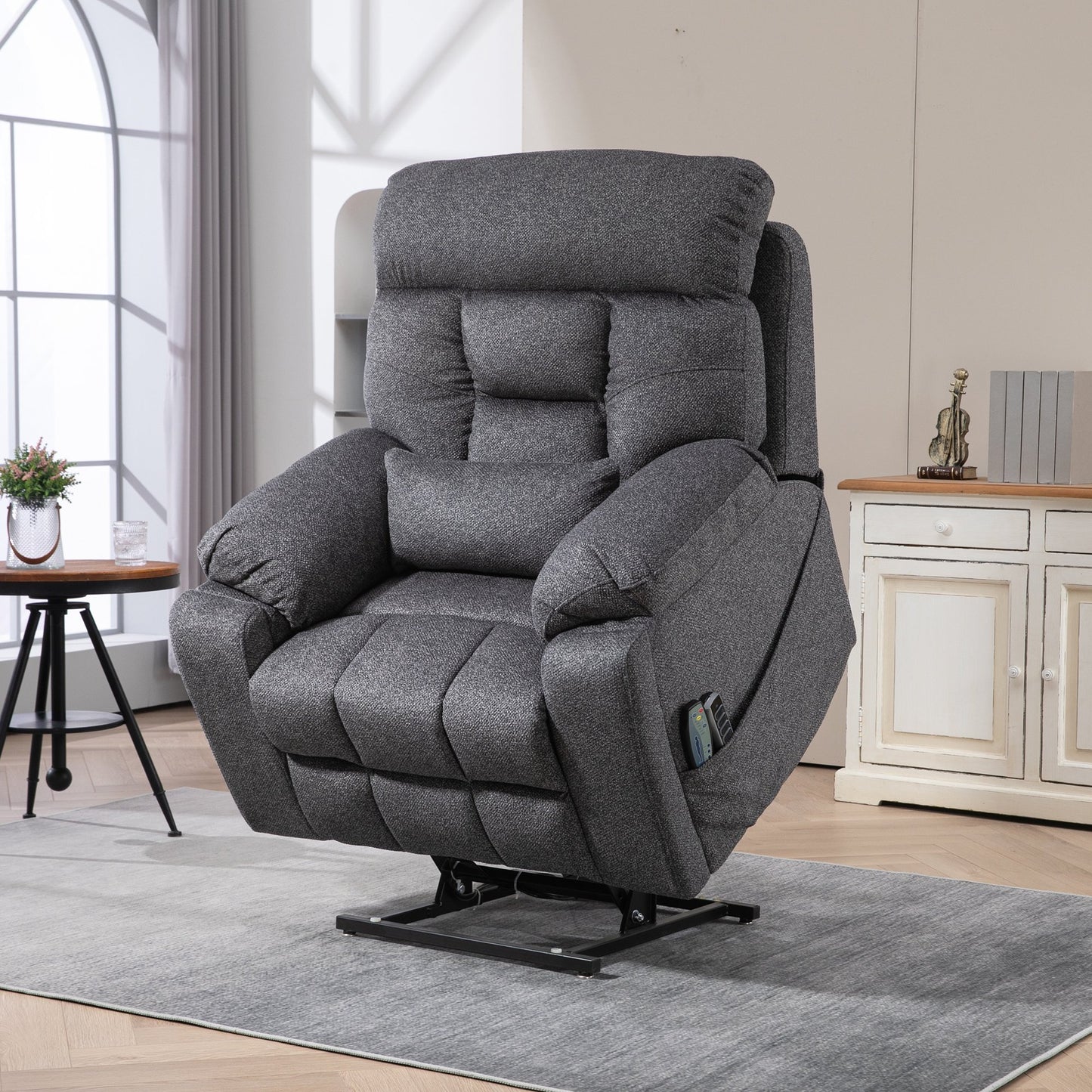 IMKHK Large Power Lift Recliner Chair with Heating and Massage, Ergonomic Lounge Recliner Tilt to 180°, 4 OKIN Motor Electric Recliner Chair with Pillow, Side Pocket, Cup Holder and 2 Remotes, Brown