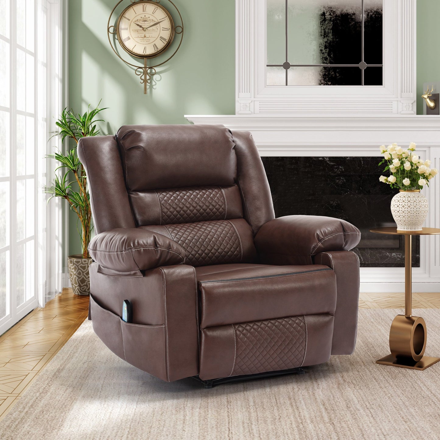 IMKHK Manual Recliner Chair with Vibration Massage and Heat Function, PU Leather Lounge Chair with Remote and Side Pockets, Massage Recliner Chair Single Sofa Chair for Living Room Bedroom, Black