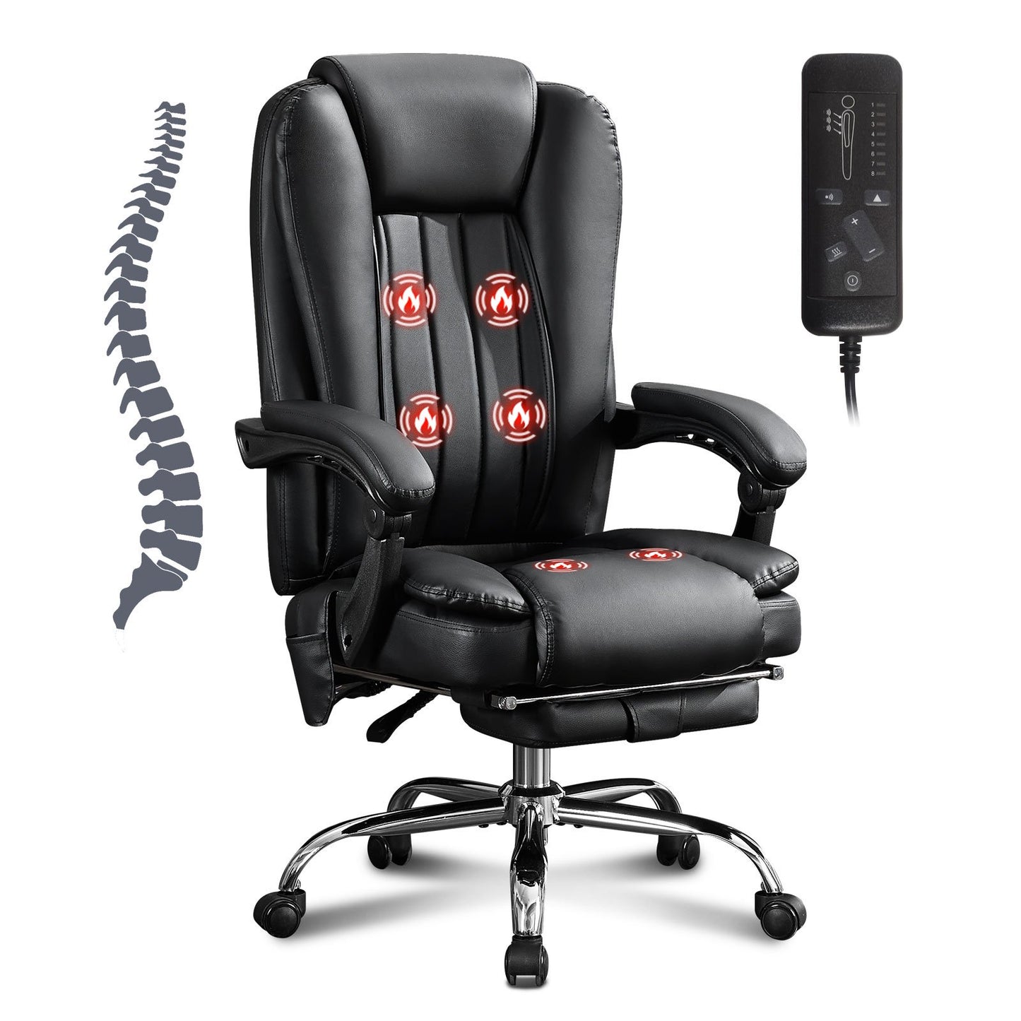 IMKHK Office Chair with Vibration Massage and Heat, Big and Tall Desk Office Chair with Footrest, Ergonomic High Back Executive Office Chair, Computer Desk Reclining Chair for Home Office, Black