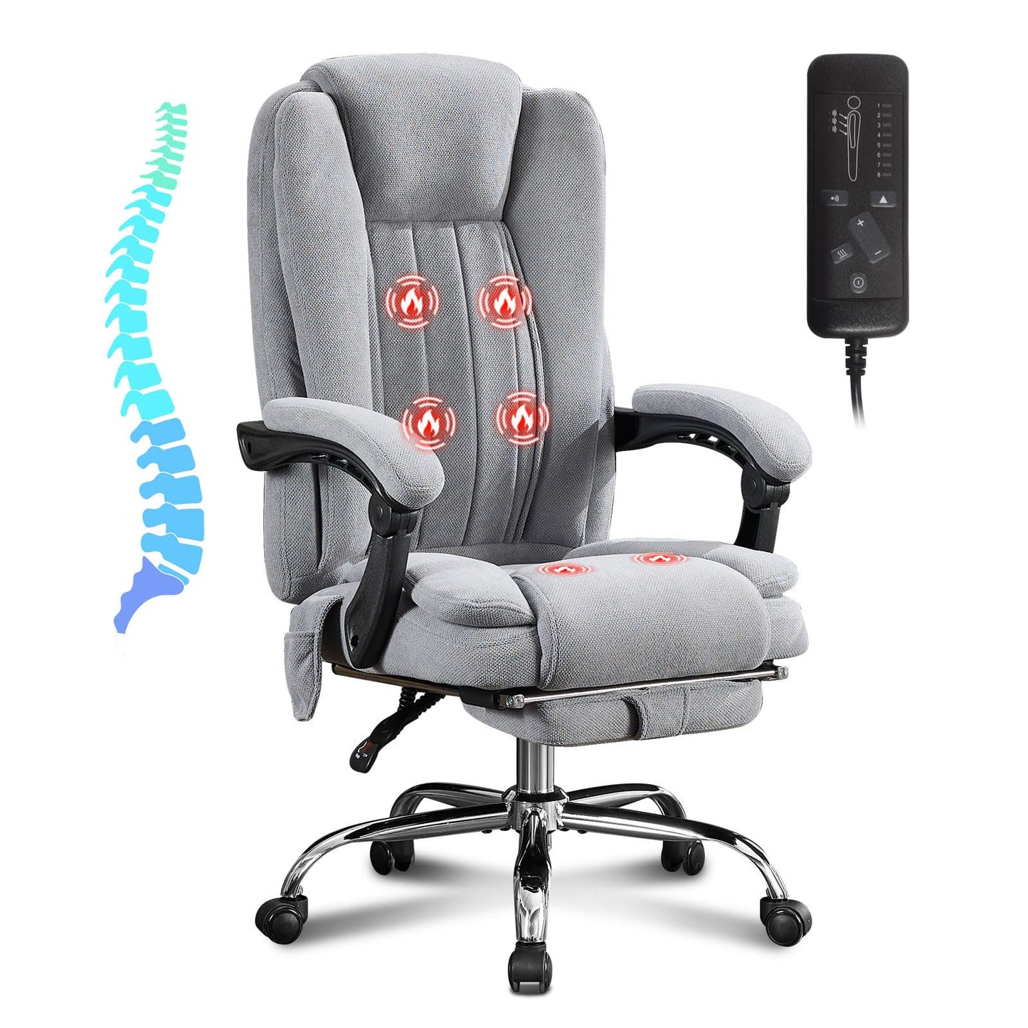 IMKHK Office Chair with Vibration Massage and Heat, Big and Tall Desk Office Chair with Footrest, Ergonomic High Back Executive Office Chair, Computer Desk Reclining Chair for Home Office, Black