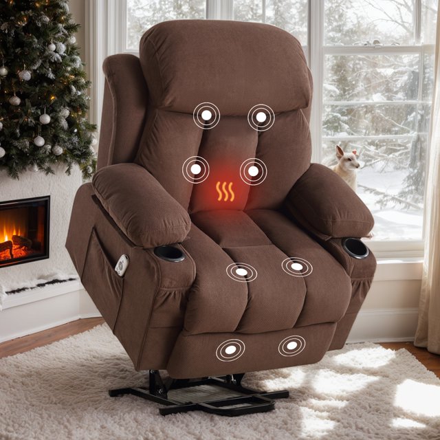 IMKHK Power Lift Recliner Chair with Heat and Massage Function for Elderly, Electric Recliners with Cup Holders, Side Pockets and USB Port, Fabric Single Sofa Chair for Living Room Theater, Gray