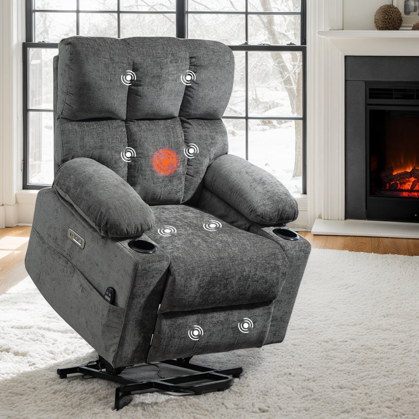 IMKHK Power Lift Recliner Chair with Massage and Heat Function for Elderly, Electric Recliners with 2 Cup Holders, USB Ports and Side Pockets, Fabric Single Sofa Chair for Living Room Theater, Gray