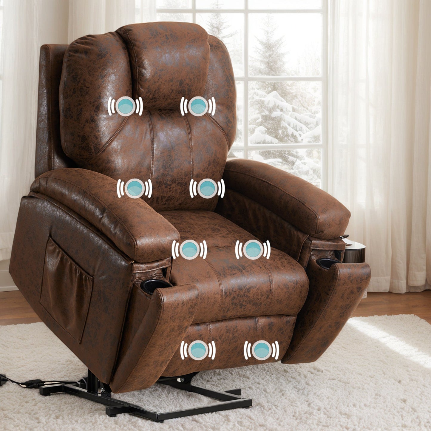 IMKHK Power Lift Recliner Chair with Vibration Massage Function for Elderly, Overstuffed Electric Reclining Chair with Hidden Cup Holders and Side Pockets for Bedroom Theater, Remote Control, Brown