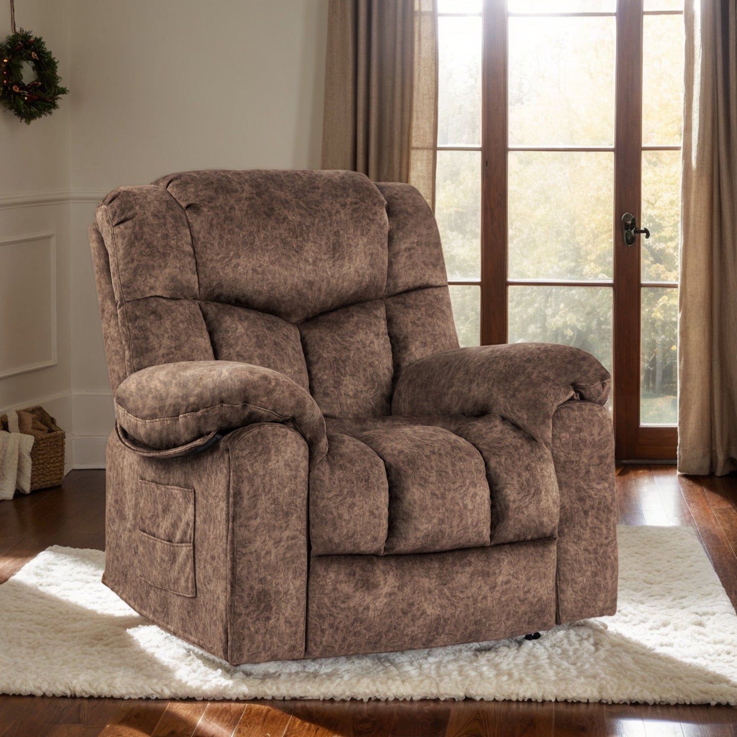 IMKHK Swivel Rocker Recliner Chair with Vibration Massage and Heat Function, Manual Ergonomic Lounge Chair with Side Pockets, 2 Hidden Cup Holders and USB Charge Port, for Living Room Theater, Gray