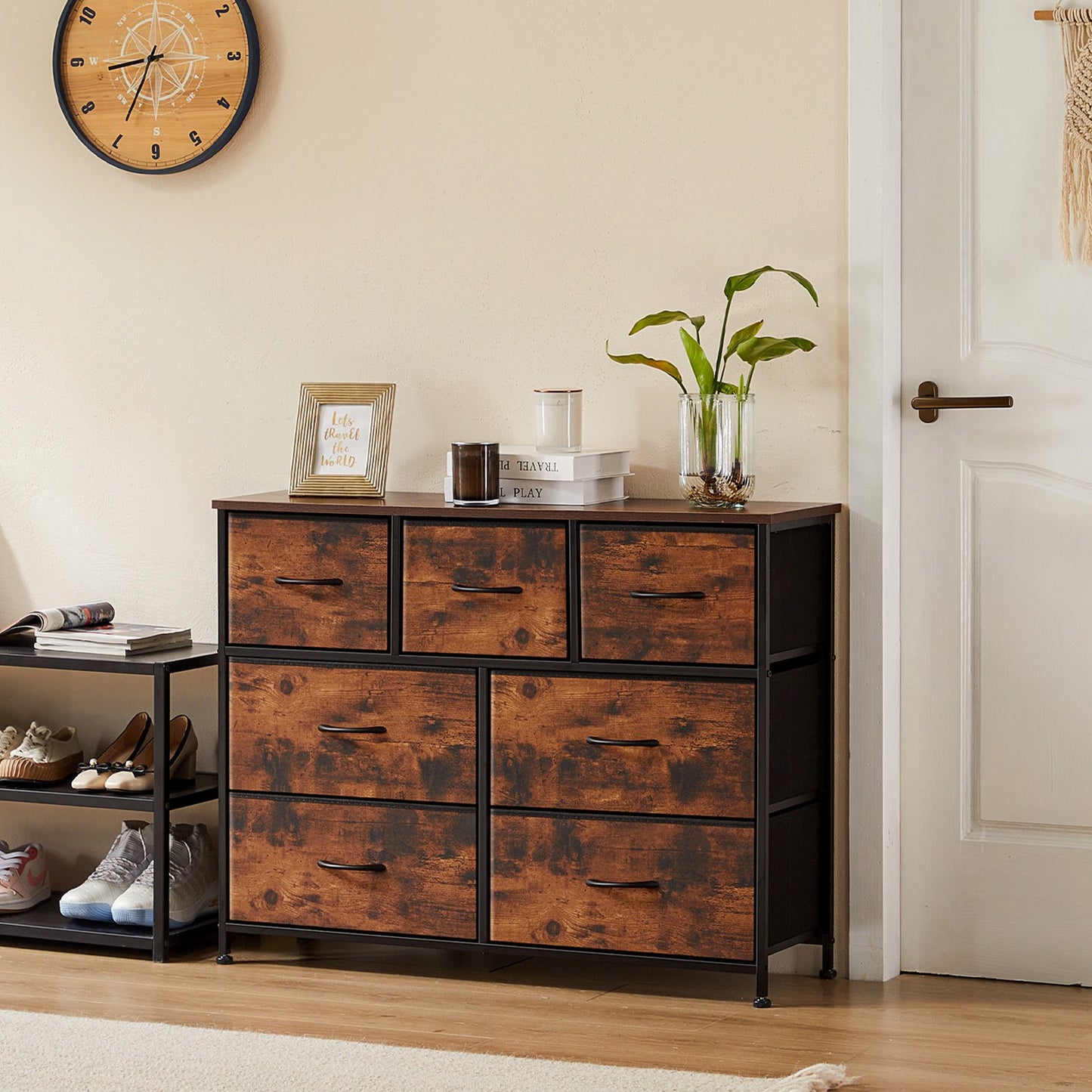 IMKHK Gray 7 Drawers Dresser, Fabric Storage Cabinet Dresser Organizer Unit, Steel Frame and Wooden Top, Modern Chest of Drawers with Handle for Living Room, Closet, Hallway, Nursery
