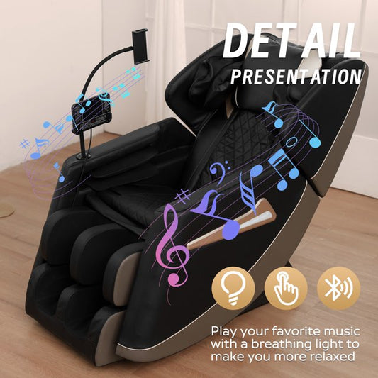 IMKHK Zero Gravity Massage Chair with Full Body Air Pressure, Electric Shiatsu Recliner with Massage, Heating, Bluetooth, LED Lights, Air Bags, Foot Rollers and Portable Stand for Living Room, Black