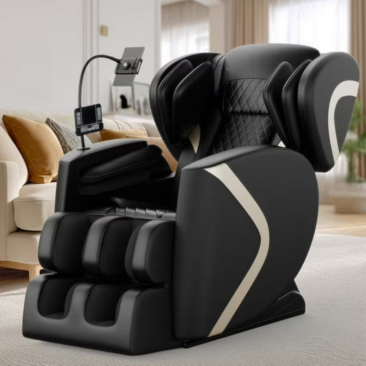 IMKHK Zero Gravity Massage Chair, Full Body Shiatsu Recliner with Air Pressure, Heating, Air Bags, Foot Rollers, Bluetooth and Portable Stand for Bedroom Living Room, Black