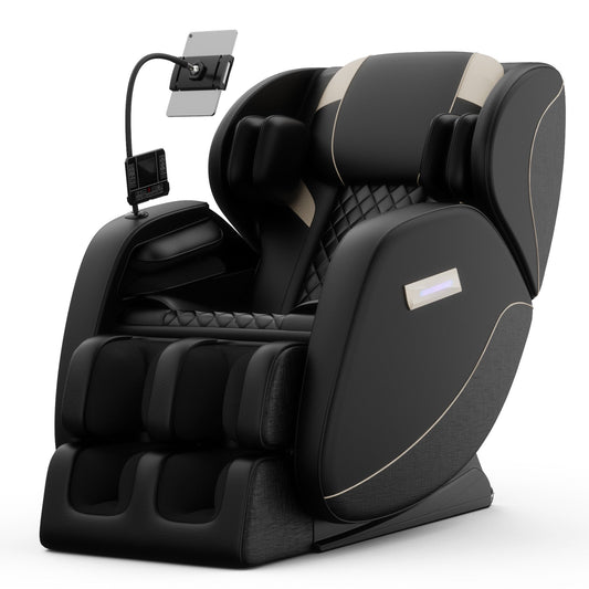 IMKHK Full Body Massage Chair, Zero Gravity Shiatsu Massage Recliner with Heat, Bluetooth, Retractable Footstool, Foot Roller, Portable Stand and Atmosphere Lights for Living Room Office, Black