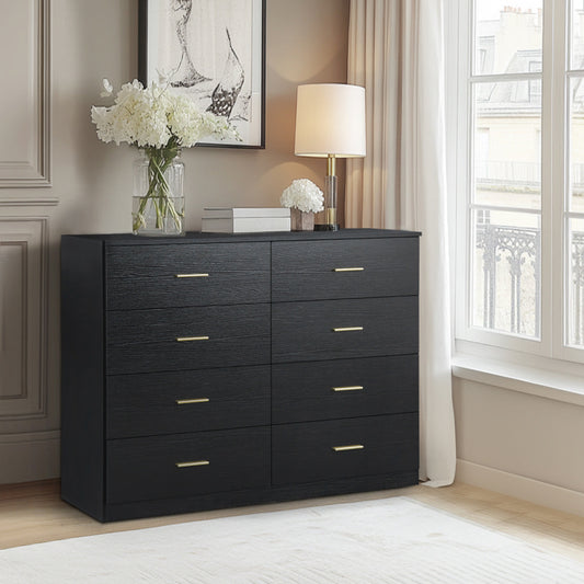 IMKHK 8 Drawer Double Dresser, Modern Storage Cabinet Dresser Organizer Unit with Metal Handles for Bedroom, Wood Chest of Drawers for Living Room, Closet, Hallway, Nursery, Black