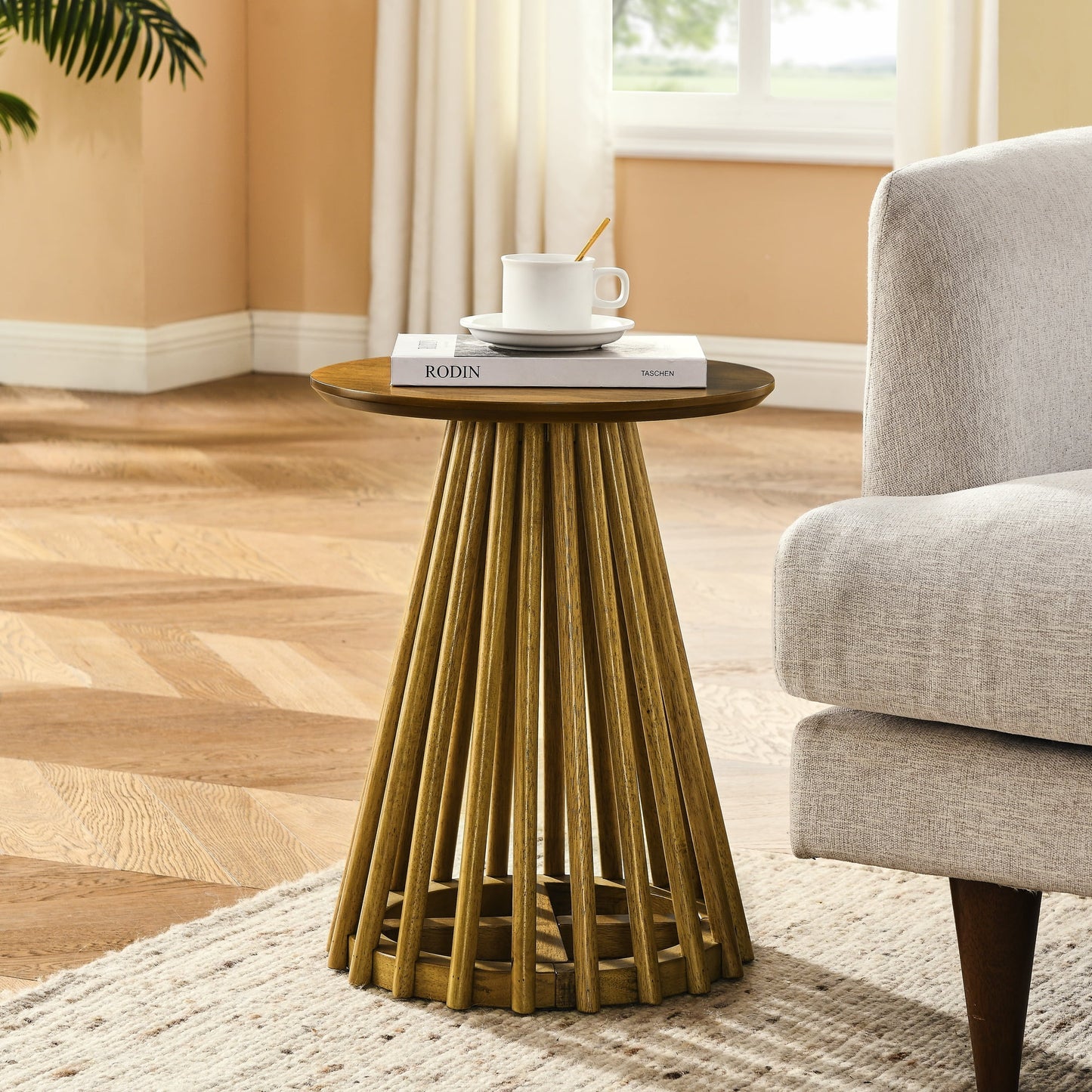 IMKHK 19.7" H Round Wood Coffee Table, Modern Farmhouse Single Side End Table with Solid Rubber Wood Legs, Holds up to 200 lbs, for Apartment Living Room Bedroom Office Small Place, Black