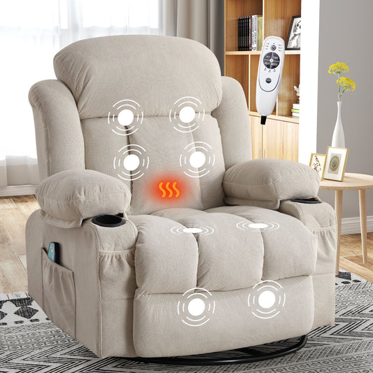 IMKHK 24.4 in Seating Rocking Recliner Chair with Massage and Heat for Adults, Manual Swivel Rocker Recliner with USB Ports, Cup Holders, Side Pockets, Single Sofa Lounge Chair for Living Room, Gray