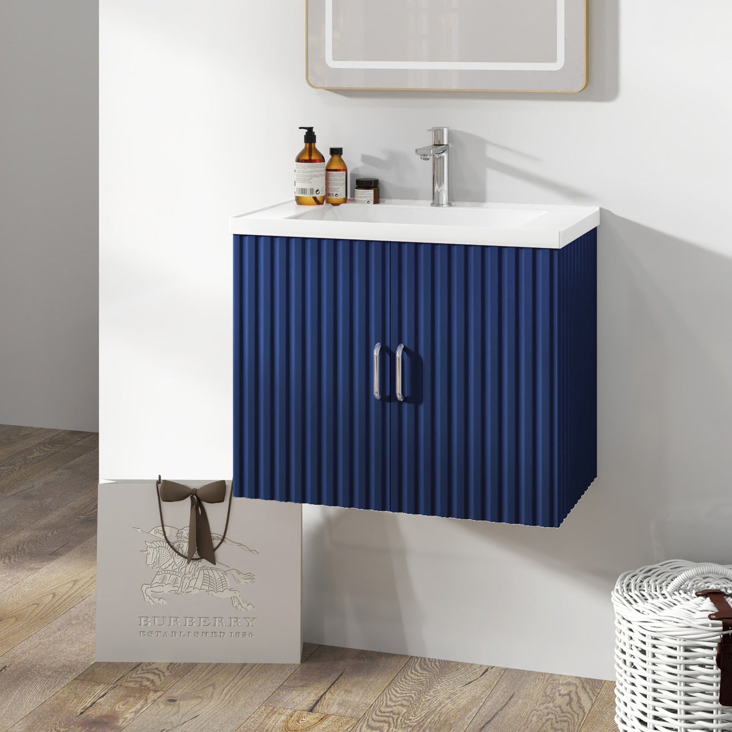 IMKHK 24" Floating Bathroom Vanity with Soft Close Doors, Modern Wall Mounted Bathroom Storage Cabinet with Undermount Ceramic Sink, Single Bathroom Vanity and Sink Combo for Home, White
