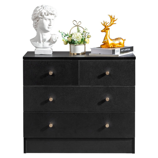 IMKHK 4 Drawer Double Dresser, Modern Wide Chest Of Drawers, Wood Storage Organization Unit with Matt Gold Handle for Living Room, Bedroom and Hallway, Nightstand Storage Tower Storage Dresser, White