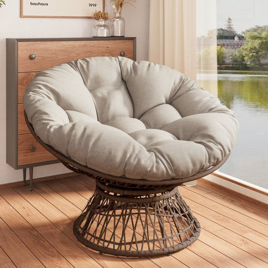 IMKHK 41.5" Rattan Papasan Chair with Cloud Thick Density Fabric Cushion, Ergonomic Lounge Chair with Handwoven Wicker, Comfy Single Swivel Chair for Reading Living Room Bedroom, Beige