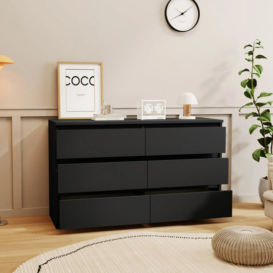 IMKHK 6 Drawer Double Dresser with Cutout Handles, 47.2" Wooden Storage Side Cabinet Chest of Drawers, Modern Vertical Chest of Drawers Organizer for Hallway Bedroom Living Room Office, Gray