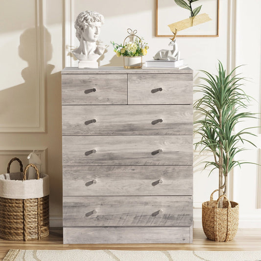IMKHK 6 Drawer Double Dresser, Wood Wide Chest Of Drawers, Modern Storage Cabinet Dresser Organizer Unit with Matt Gold Handle, Nightstand Storage Tower for Living Room, Bedroom and Hallway, Brown