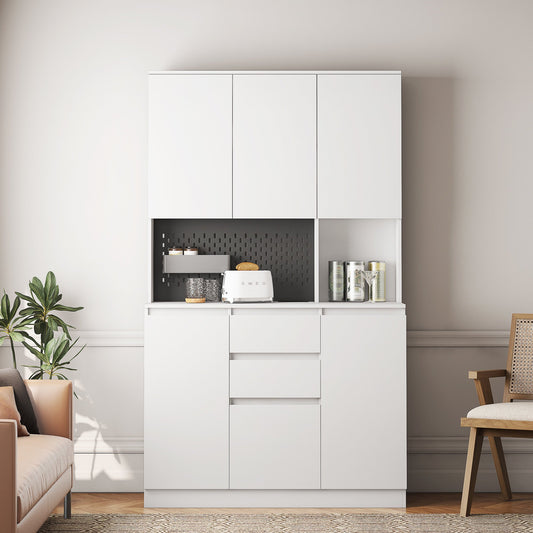 IMKHK 74" Kitchen Pantry Cabinet with Charging Station, Freestanding Buffet Cupboards Sideboard with 6 Doors,3 Shelves and 2 Drawers, Large Storage Cabinet for Kitchen Dining Room Living Room, White
