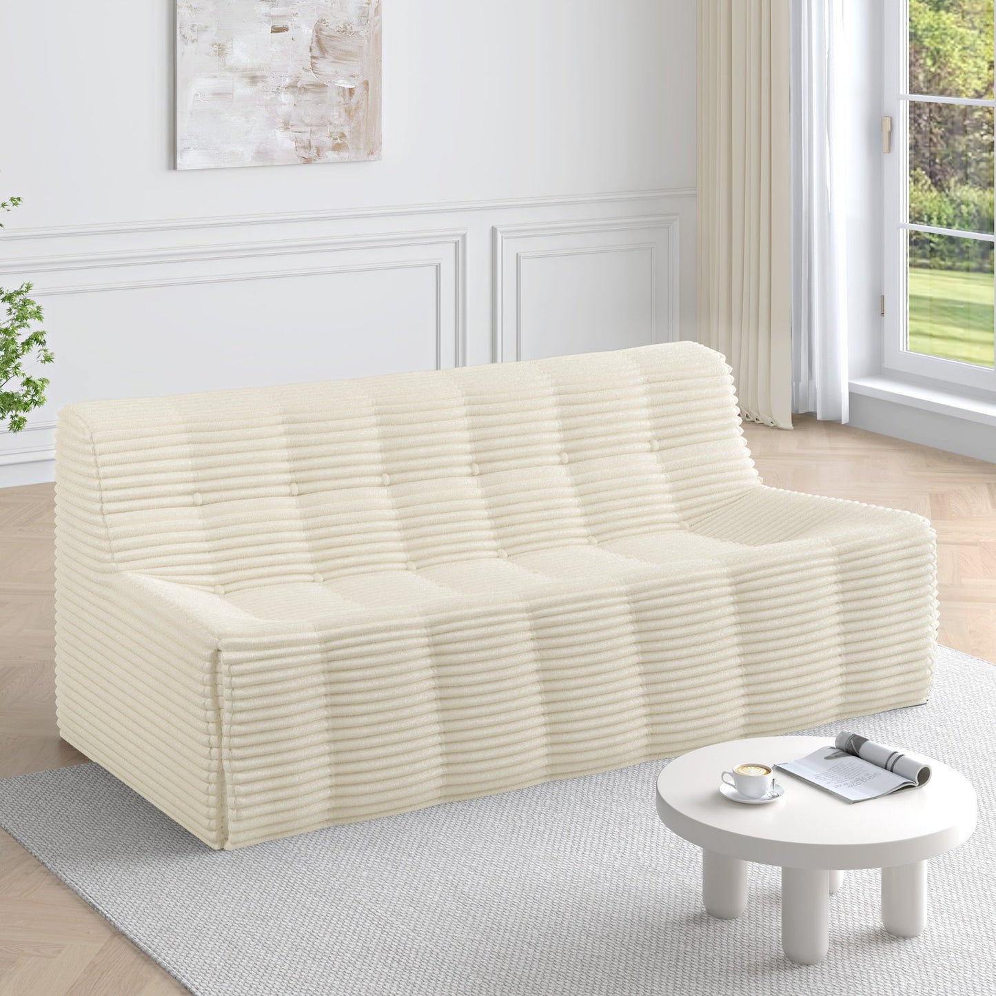 IMKHK 75" Compression Sofa, Modern Full Sponge Deep Seat Corduroy Sofa, 3-Seat Upholstered Sofa Couch Furniture for Small Space Living Room Bedroom, Minimalist Style, No Assembly Required, Green