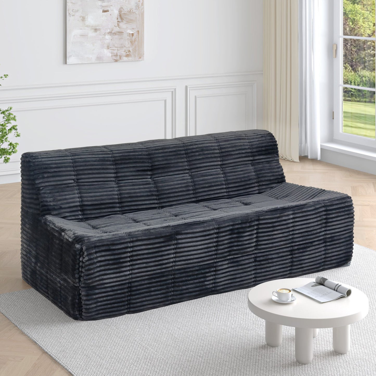 IMKHK 75" Compression Sofa, Modern Full Sponge Deep Seat Corduroy Sofa, 3-Seat Upholstered Sofa Couch Furniture for Small Space Living Room Bedroom, Minimalist Style, No Assembly Required, Green