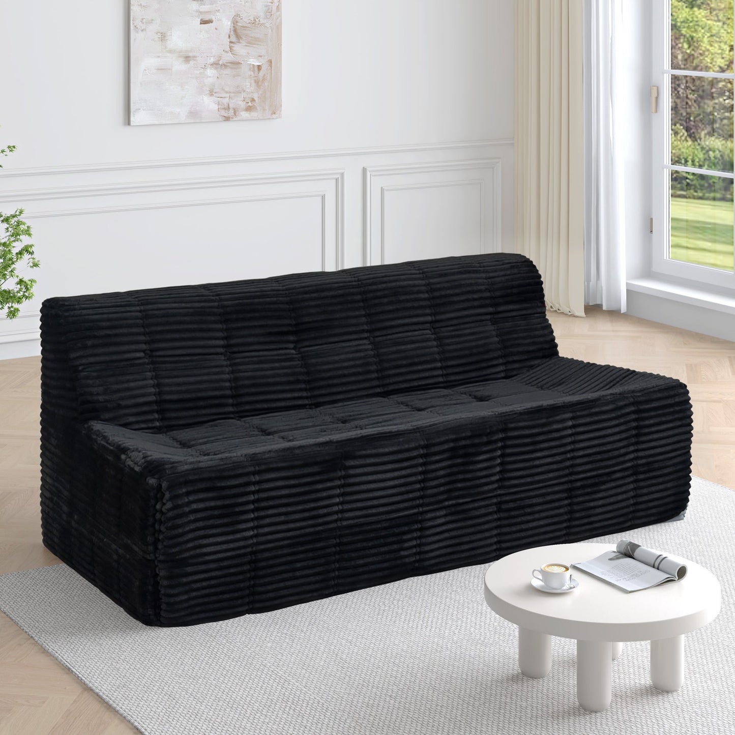 IMKHK 75" Compression Sofa, Modern Full Sponge Deep Seat Corduroy Sofa, 3-Seat Upholstered Sofa Couch Furniture for Small Space Living Room Bedroom, Minimalist Style, No Assembly Required, Green