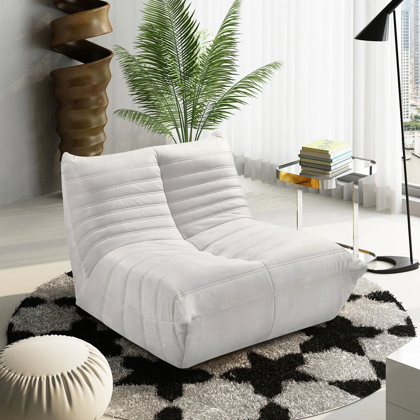 IMKHK Bean Bag Chair, Fireside Chair Bean Bag Sofa with Flannelette Fabric, Modern Lazy Floor Sofa for Adults, Corner Togo Lazy Chairs Sofa, Memory Foam Chair for Living Room, Bedroom, Office, Gray