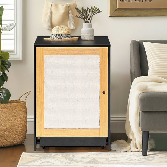 IMKHK Cat Litter Cabinet with Scratching Board and Sisal Door, Pull-Out Design Cat Litter Box Enclosure Furniture with 4 Wheels, Hidden Cat Washroom Indoor with Storage Space, Black