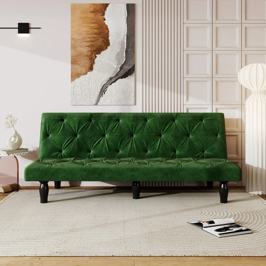IMKHK Convertible Futon Sofa Bed, Multi-Functional Velvet Fabric Sofa Couch with Adjustable Backrest for Small Space, Modern Upholstered Folding Sleeper Sofa for Living Room Apartment, Pink