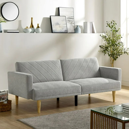 IMKHK Convertible Sleeper Sofa Bed, Modern Velvet Fabric Futon Sofa Bed with Tapered Wood Legs for Small Space, Multi-Functional Upholstered Sofa Couch with Adjustable Backrest for Living Room, Gray