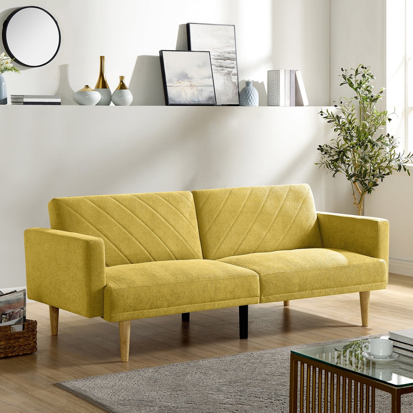 IMKHK Convertible Sleeper Sofa Bed, Modern Velvet Fabric Futon Sofa Bed with Tapered Wood Legs for Small Space, Multi-Functional Upholstered Sofa Couch with Adjustable Backrest for Living Room, Gray