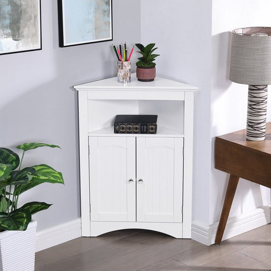 IMKHK Corner Cabinet with 2 Doors and Adjustable Shelves, Freestanding Triangle Bathroom Storage Cabinet, Multifunctional Wooden Sideboard Cabinet for Bathroom Bedroom Kitchen, White