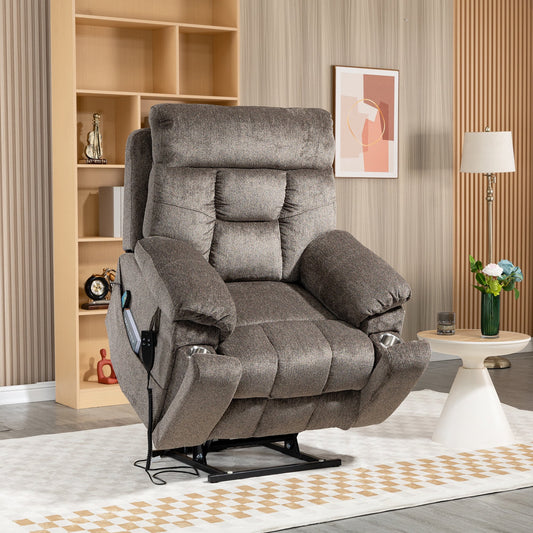 IMKHK Electric Lift Recliner Chair Oversized with Heating and Massage, Ergonomic Lounge Recliner, Tilt to 180°, Heavy Duty Power Lift Recliner with Side Pocket, Cup Holder and 2 Remotes, Dark Brown