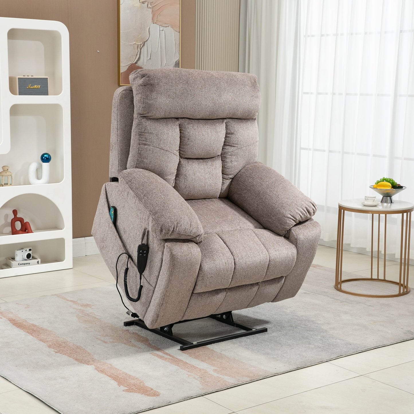 IMKHK Electric Lift Recliner Chair Oversized with Heating and Massage, Ergonomic Lounge Recliner, Tilt to 180°, Heavy Duty Power Lift Recliner with Side Pocket, Cup Holder and 2 Remotes, Dark Brown