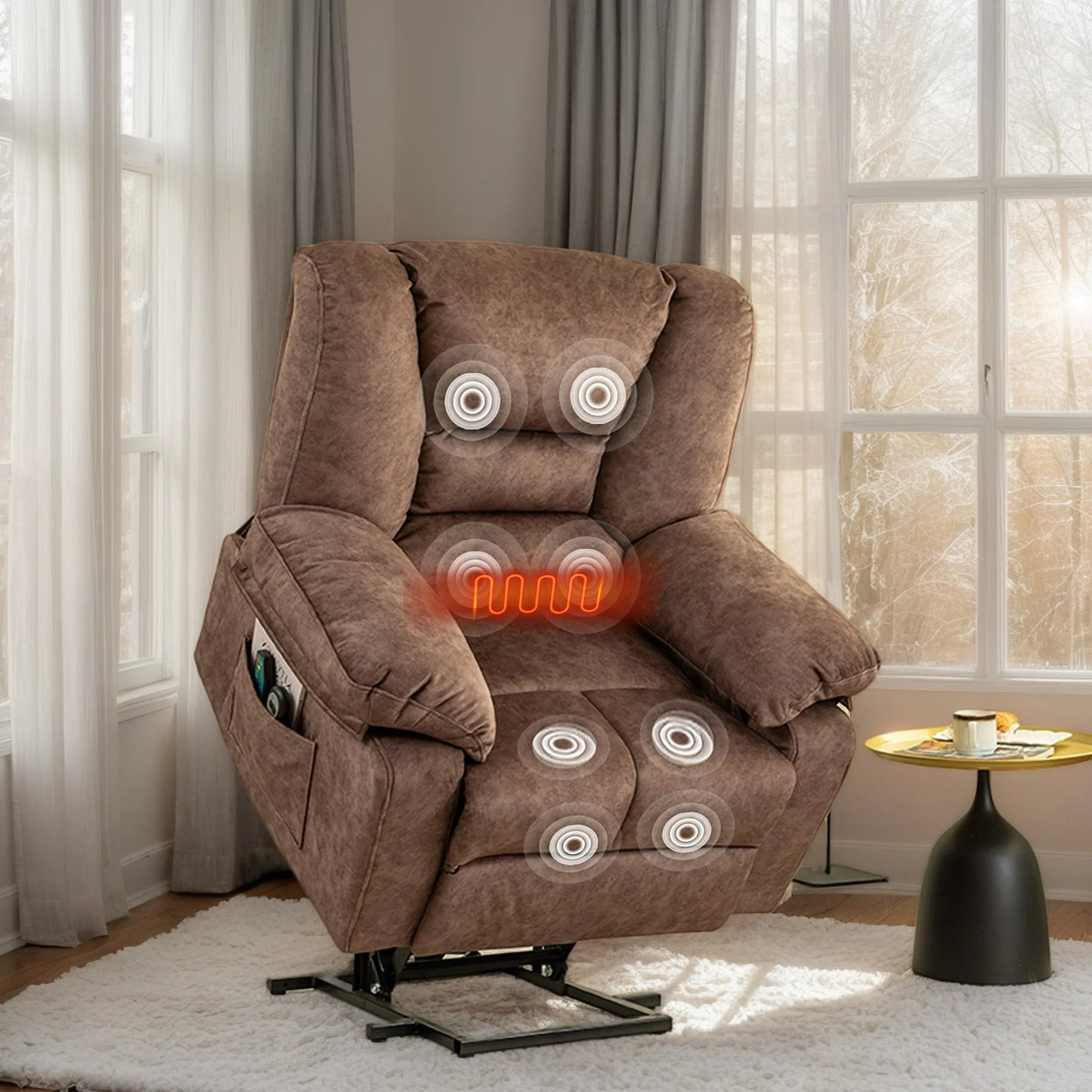 IMKHK Electric Power Lift Recliner Chair with Heat Therapy and Massage Function for Elderly, Comfy Fabric Single Sofa Chair with Side Pockets for Living Room Bedroom Theater, Remote Control, Gray