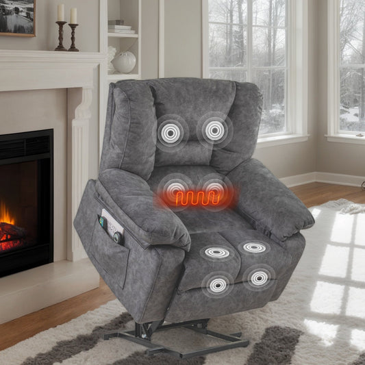IMKHK Electric Power Lift Recliner Chair with Heat Therapy and Massage Function for Elderly, Comfy Fabric Single Sofa Chair with Side Pockets for Living Room Bedroom Theater, Remote Control, Gray