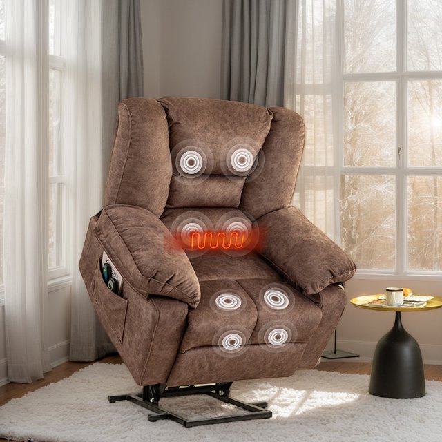 IMKHK Electric Power Lift Recliner Chair with Heat Therapy and Massage Function for Elderly, Comfy Fabric Single Sofa Chair with Side Pockets for Living Room Bedroom Theater, Remote Control, Gray