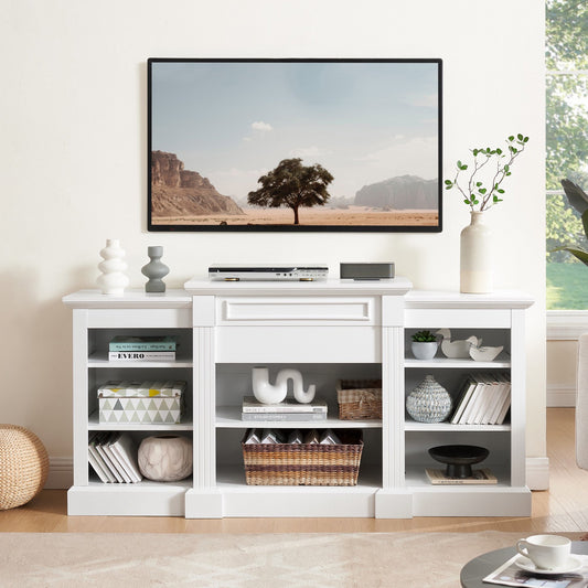 IMKHK Farmhouse TV Stand for TVs up to 65", Wooden Media Entertainment Center with Open Adjustable Storage Shelves, Modern Television Console Cabinet Table for Living Room Bedroom, Gray