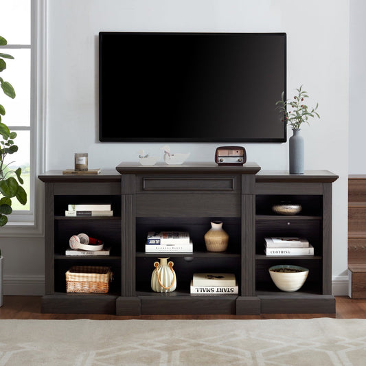 IMKHK Farmhouse TV Stand for TVs up to 65", Wooden Media Entertainment Center with Open Adjustable Storage Shelves, Modern Television Console Cabinet Table for Living Room Bedroom, Gray