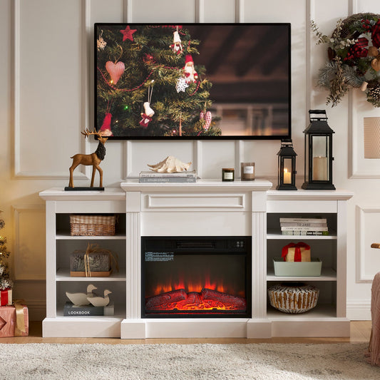 IMKHK Fireplace TV Stand with Open Storage Shelves for 65" TVs, Farmhouse Media Entertainment Center with 23" Electric Fireplace, Wood TV Console Table with Remote Control for Living Room, Gray